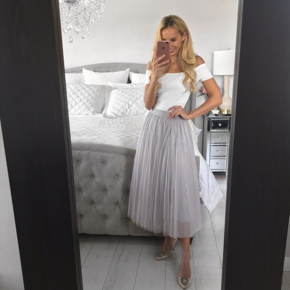 Long Maxi Tulle Grey Tulle Skirt - Picture 7 of 8